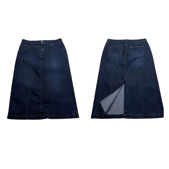Style & Co Tummy Control Blue Jean Denim Skirt Dark Wash Back Vent Sz 16 - Picture 1 of 13